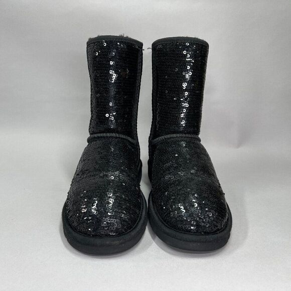 UGG Women's Size 6 Classic Short Black Sequin Winter Boots - Picture 2 of 12